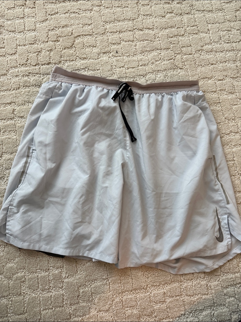 Nike Men’s Light Gray Athletic Shorts with Black Drawstring